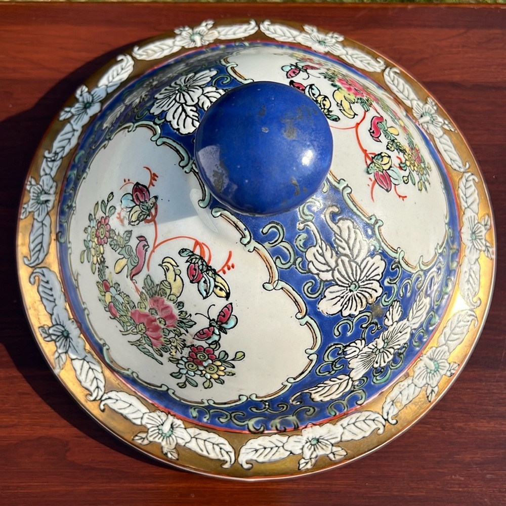 VTG Chinese Export Chinoiserie Handpainted Porcelain Large Soup Tureen Signed - Picture 13 of 17